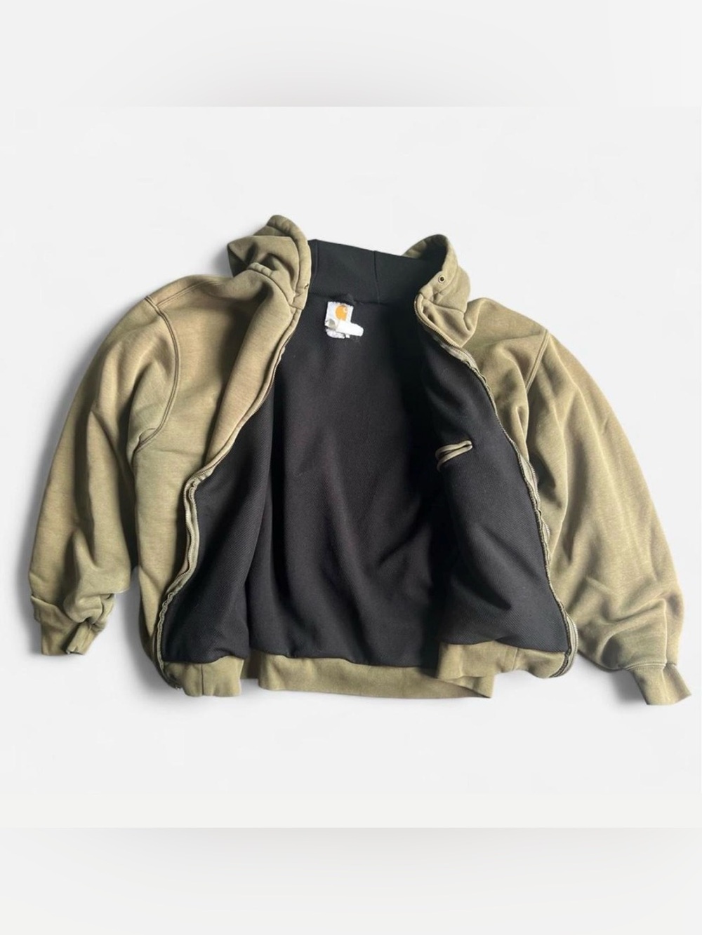 Vintage Carhartt olive green distressed sun faded lined hoodie - Picture 3 of 7